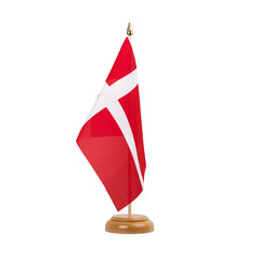 Denmark Flag, small wooden danish table flag, isolated, alpha channel transparency, png