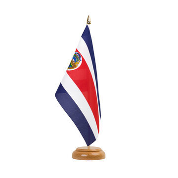 Costa Rica Flag, small wooden costa rican table flag, isolated, alpha channel transparency, png