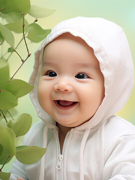 Smiling Asian baby in white 