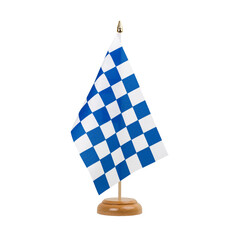 Checkered blue-white Flag, small wooden racing table flag, isolated, alpha channel transparency, png