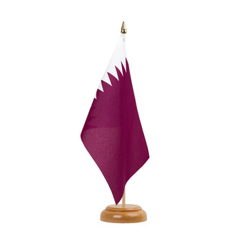 Qatar Flag, small wooden qatari table flag, isolated, alpha channel transparency, png