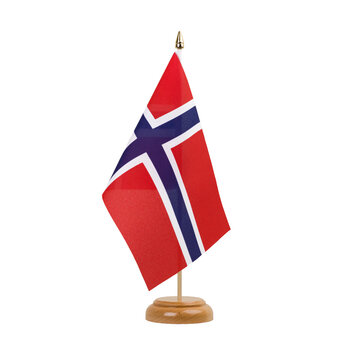 Norway Flag, small wooden norwegian table flag, isolated, alpha channel transparency, png