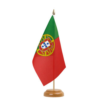 Portugal Flag, small wooden portuguese table flag, isolated, alpha channel transparency, png
