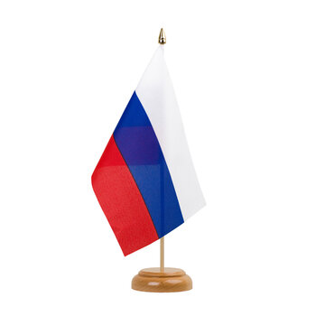 Russia Flag, small wooden russian table flag, isolated, alpha channel transparency, png