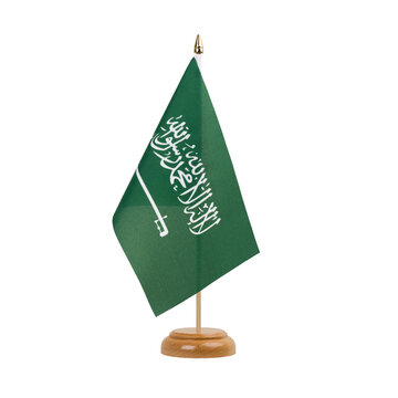 Saudi Arabia Flag, small wooden saudi arabian table flag, isolated, alpha channel transparency, png