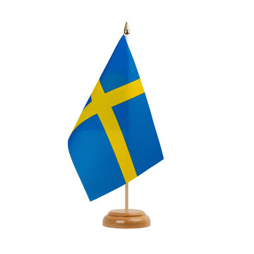 Sweden Flag, small wooden swedish table flag, isolated, alpha channel transparency, png