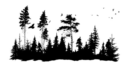 Nature silhouette. Forest with trees. hand drawing. Not AI. Vector illustration