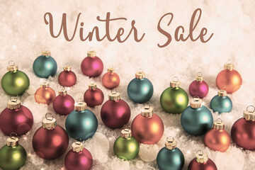 Text Winter Sale, Christmas Balls In The Snow, Vintage