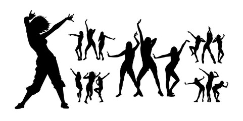 Set of silhouettes of dancing people. hand drawing. Not AI, Vector illustration