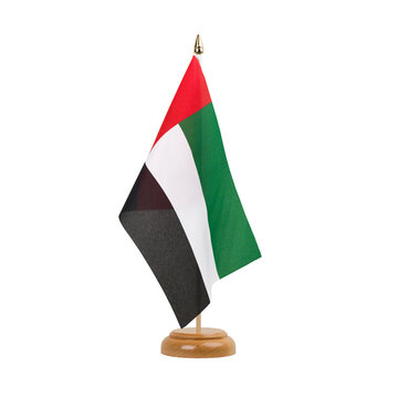 United Arab Emirates Flag, small wooden emirati, emirian table flag, isolated, alpha channel transparency, png