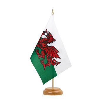 Wales Flag, small wooden welsh table flag, isolated, alpha channel transparency, png