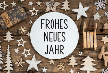 Text Frohes Neues Jahr, Means Happy New Year, Natural Christmas Decoration