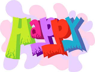 graphic illustration of an image of happy writing in various shapes and colors, this vector is good for icons, covers, backgrounds, banners and others