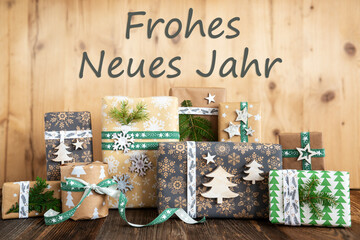 Text Frohes Neues Jahr, Means Happy New Year, Rustic, Eco Christmas Background