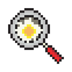 Pixel art of cooking eggs in a frying pan