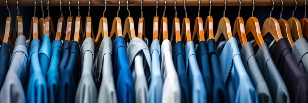 Anz&uuml;ge und Hemden in einem Luxusshop eines Herrenausstatters