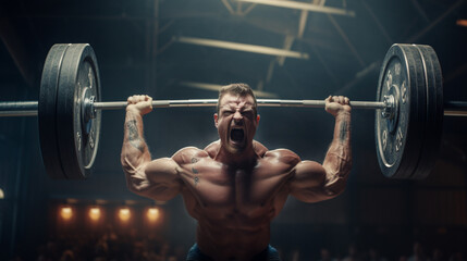 Fototapeta na wymiar A weightlifter lifting a barbell showcasing strength 