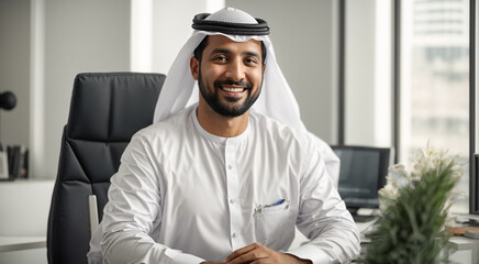 Arab male  portrait businessman in traditional clothes in the office