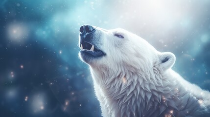 Generative AI image of a close up portrait of a roaring polar bear standing in the snow - obrazy, fototapety, plakaty