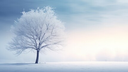 Fototapeta na wymiar Generative AI image of a frozen tree in a snowy landscape