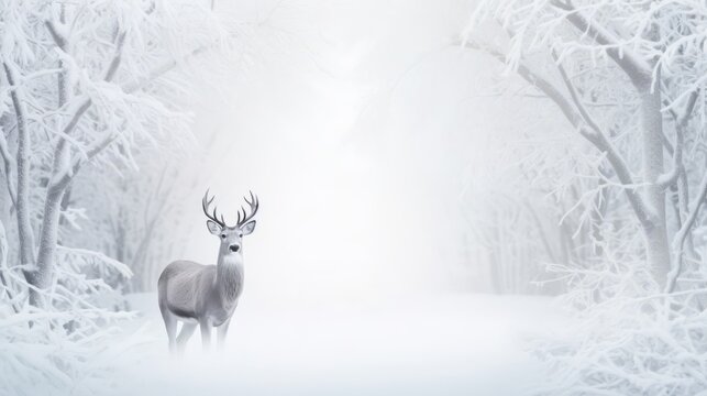 Generative AI image of a deer in a snowy forest