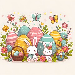 easter card with bunny and eggs