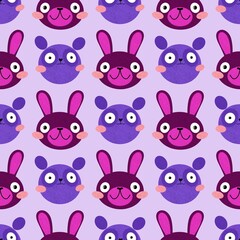 Fototapeta premium Cartoon retro animals seamless rabbits and bears pattern for wrapping paper and fabrics and linens