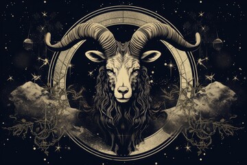 zodiac sign Capricorn vintage illustration - obrazy, fototapety, plakaty