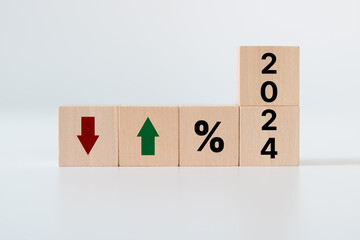 2024 Business performance concept. Percent, up or down arrow symbol icon. Economic and financial...