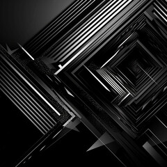 Black white abstract background. Geometric shape. Lines, triangles. 3d effect. Light, glow, shadow. Gradient. Dark grey, silver. Modern, futuristic. Design concept. Wallpaper concept. Abstract concept