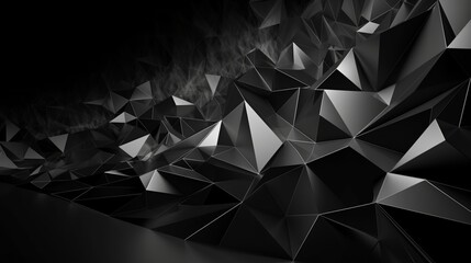 Black white abstract background. Geometric shape. Lines, triangles. 3d effect. Light, glow, shadow. Gradient. Dark grey, silver. Modern, futuristic. Design concept. Wallpaper concept. Abstract concept