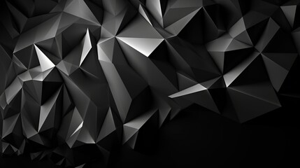 Black white abstract background. Geometric shape. Lines, triangles. 3d effect. Light, glow, shadow. Gradient. Dark grey, silver. Modern, futuristic. Design concept. Wallpaper concept. Abstract concept