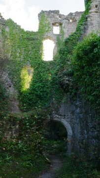 Walking Through Ruins of Castle Samobor in Croatia