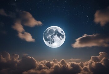 Naklejka na ściany i meble Romantic Moon In Starry Night Over Clouds