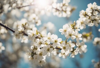 Spring Blooming - White Blossoms And Sunlight In The Sky