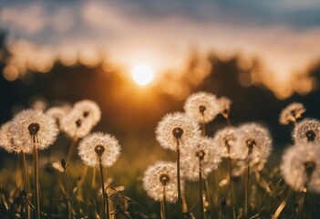 Field of dandelion in sunset - bokeh and allergy