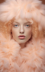 Portrait of a Woman with Peach Fuzz Feathered Accessories