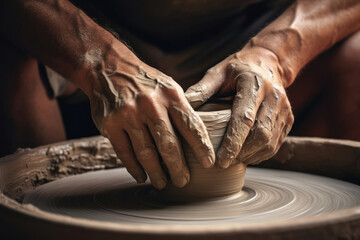 Fototapeta premium Pottery handmade pot skill clay wheel art working ceramic potter