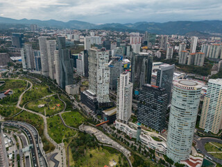 Aerial view of the surroundings of Parque La Mexicana in Santa Fe, Mexico City