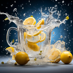 Cup of fresh water with delicious lemons white floating in the air cinematic food professional photography Generative AI