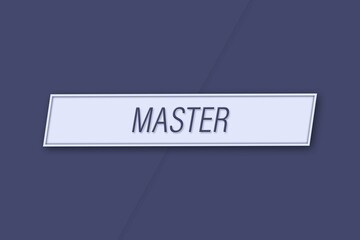 Master. A banner illustration with blue text, isolated on a blue background.