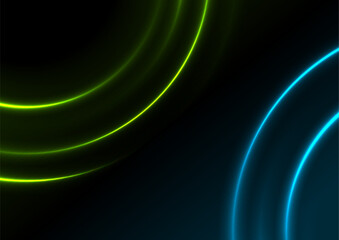 Bright blue green neon glowing shiny circles abstract background. Vector futuristic design