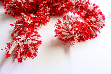 Metalic red and white tinsel garland, decorations for birthday, wedding, festtivities, christmas,...