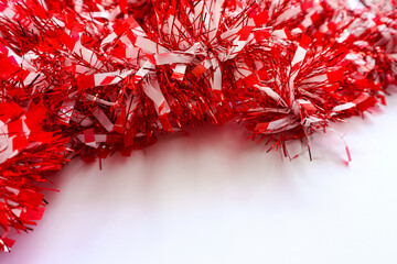Metalic red and white tinsel garland, decorations for birthday, wedding, festtivities, christmas, or independent day