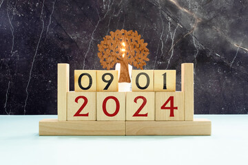 09 January on wooden grey cubes. Calendar cube date 9 January. Concept of date. Copy space for text or event.