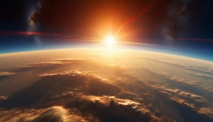 Blue sunrise, view of earth from space. Sunset In Orbit.  - Powered by Adobe