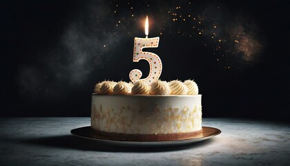  5 years Birthday cake With One Candle  - obrazy, fototapety, plakaty