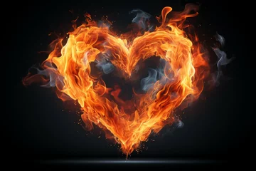 Foto op Aluminium Fire flame in the shape of a heart. Background with selective focus with copy space © top images