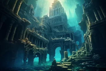 Cercles muraux Vieil immeuble Legendary Atlantis. The sunken continent of an ancient highly developed civilization. Underwater historical discoveries
