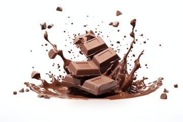 Chocolate bar with splash on white background